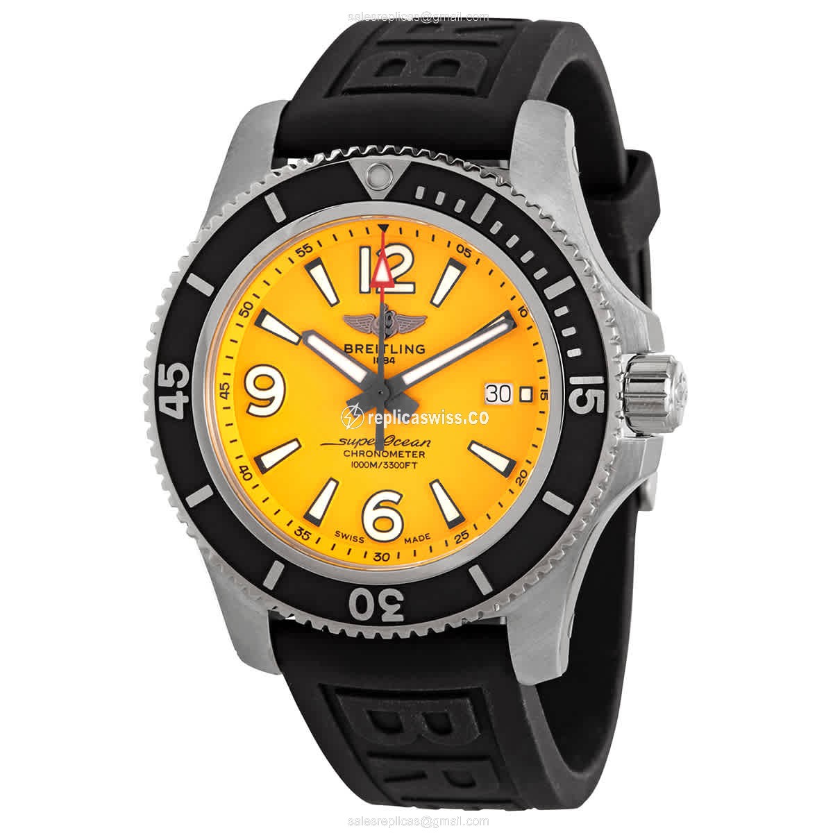 Breitling SuperOcean 44 - Automatic - Yellow Dial - Stainless Steel Case - Black Rubber - Buckle Clasp