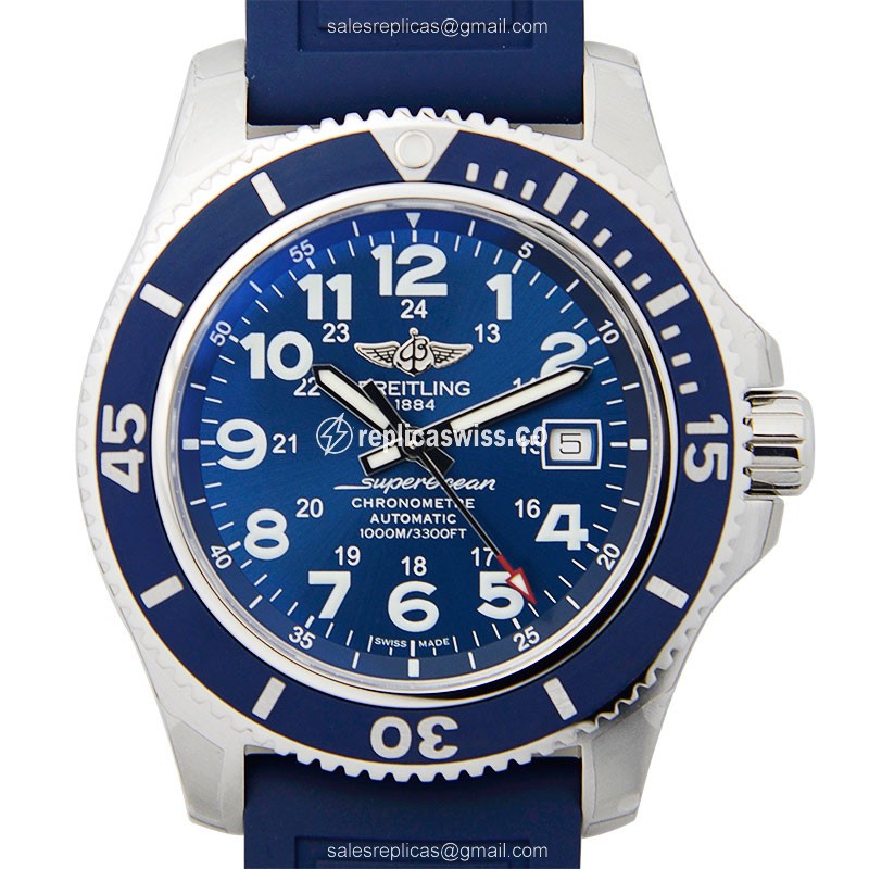 Breitling Superocean Replica Watch - Auto - Blue Dial Rubber