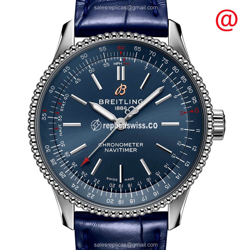 Breitling A17395161C1P1 NAVITIMER - Automatic - Blue Dial - Steel Case - Blue Alligator Strap - Luxury Replica NAVITIMER Watch