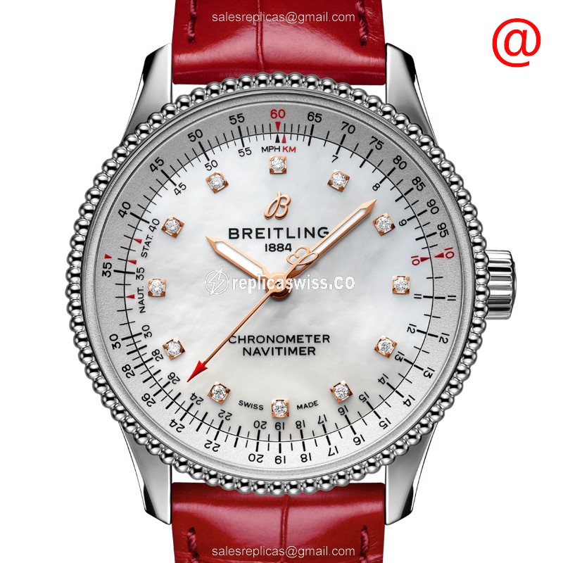Breitling A17395211A1P5 NAVITIMER - Automatic - Steel Case - White Dial - Red Alligator Strap