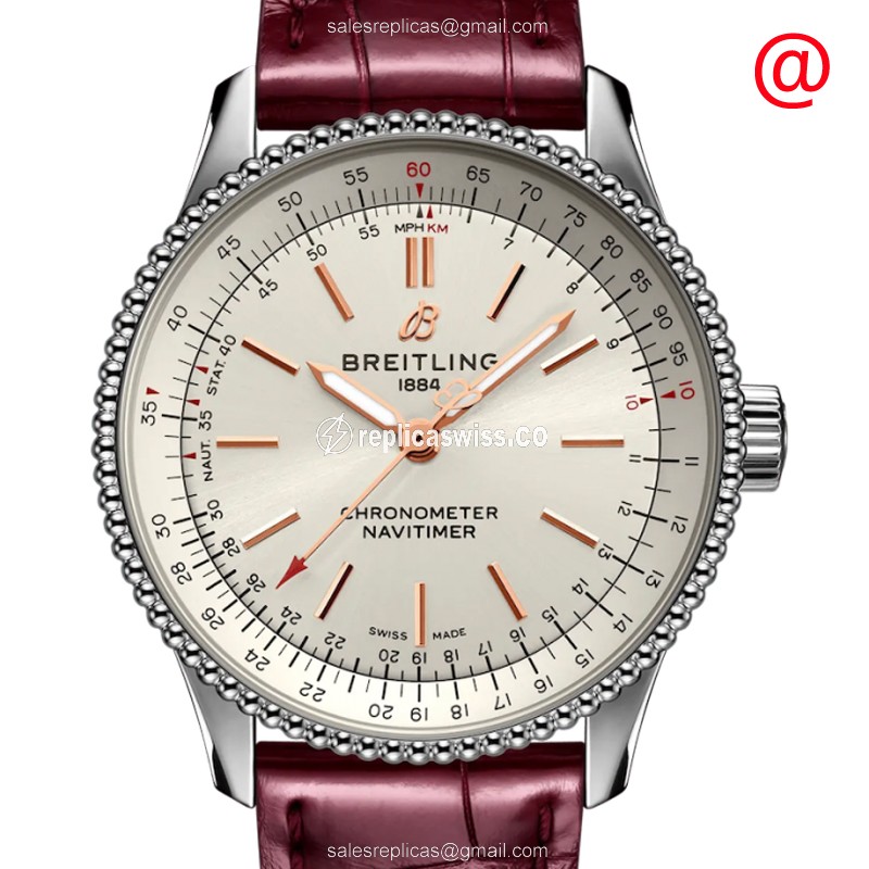Breitling A17395F41G1P1 NAVITIMER 1 - Automatic - Steel - Silver - Red Alligator Buckle - Luxury Replica NAVITIMER 1 Watch