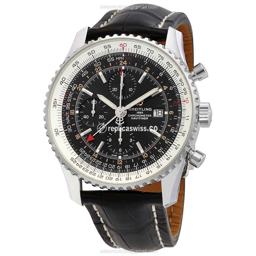 Breitling A24322121B2P2 Replica - Automatic - Black Dial - Steel Case - Alligator Black Strap - Luxury Replica NAVITIMER 1 Watch
