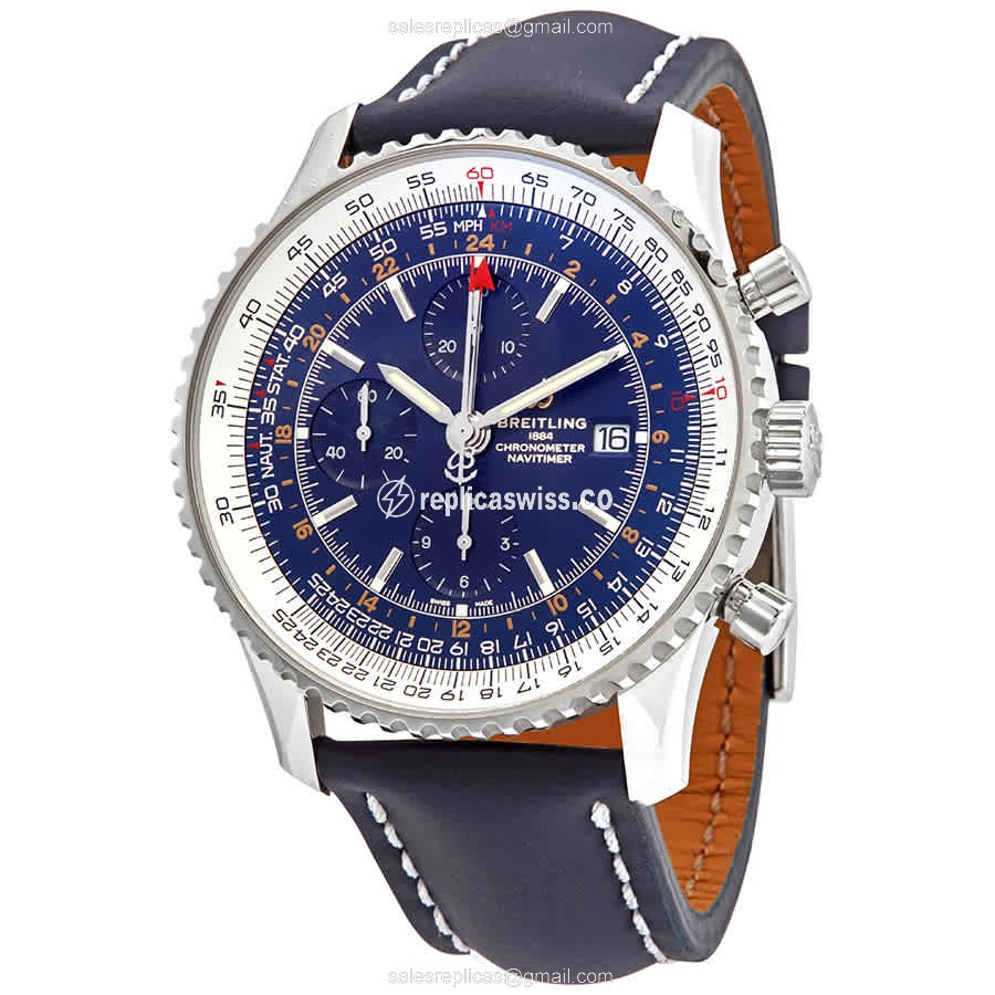 Breitling A24322121C2X1 NAVITIMER 1 - Automatic - Blue Dial - Steel Case - Blue Cowhide Strap - Luxury Replica NAVITIMER 1 Watch