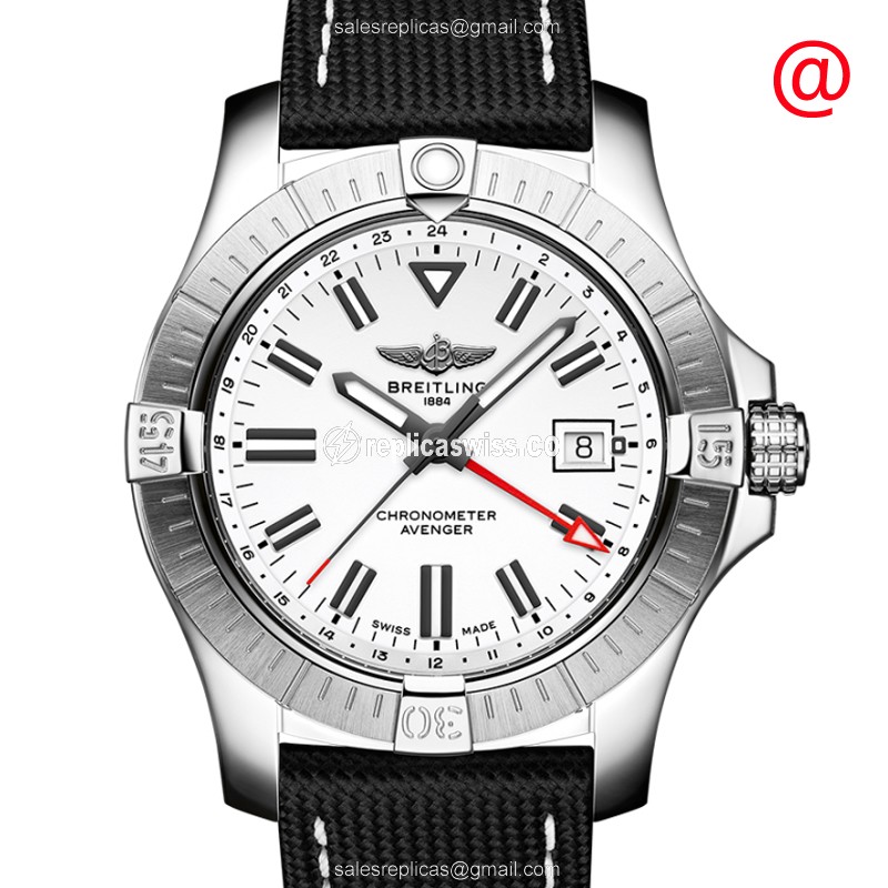 Breitling Avenger II Auto - Stainless Steel - White Dial - Leather Black Strap - Luxury Replica AVENGER II Watch