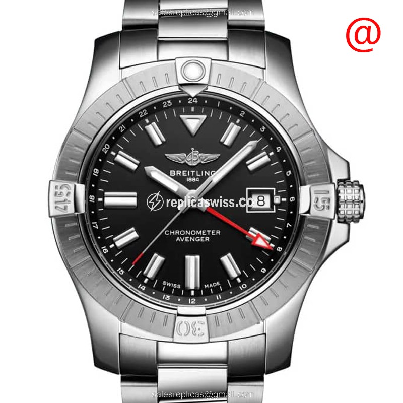 Breitling Avenger II Automatic - Black Dial - Steel Case - Silver Strap - Luxury Replica AVENGER II Watch