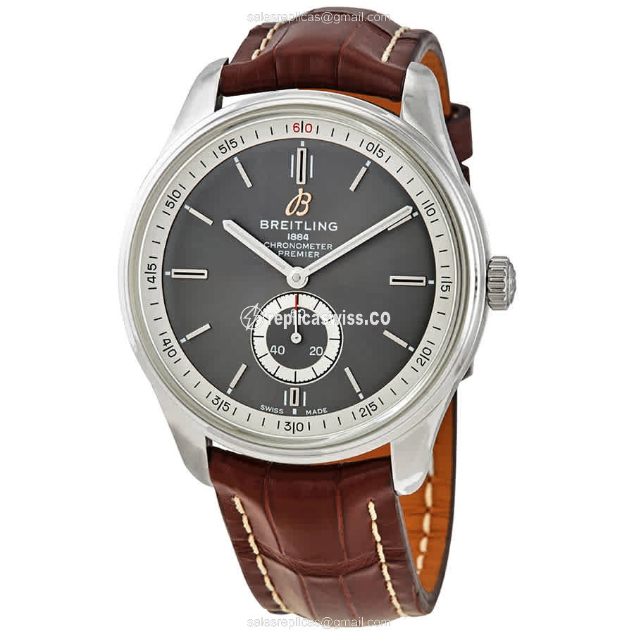 Breitling Premier A37340351B1P2 - Automatic - Steel - Dark Grey - Brown Alligator Buckle