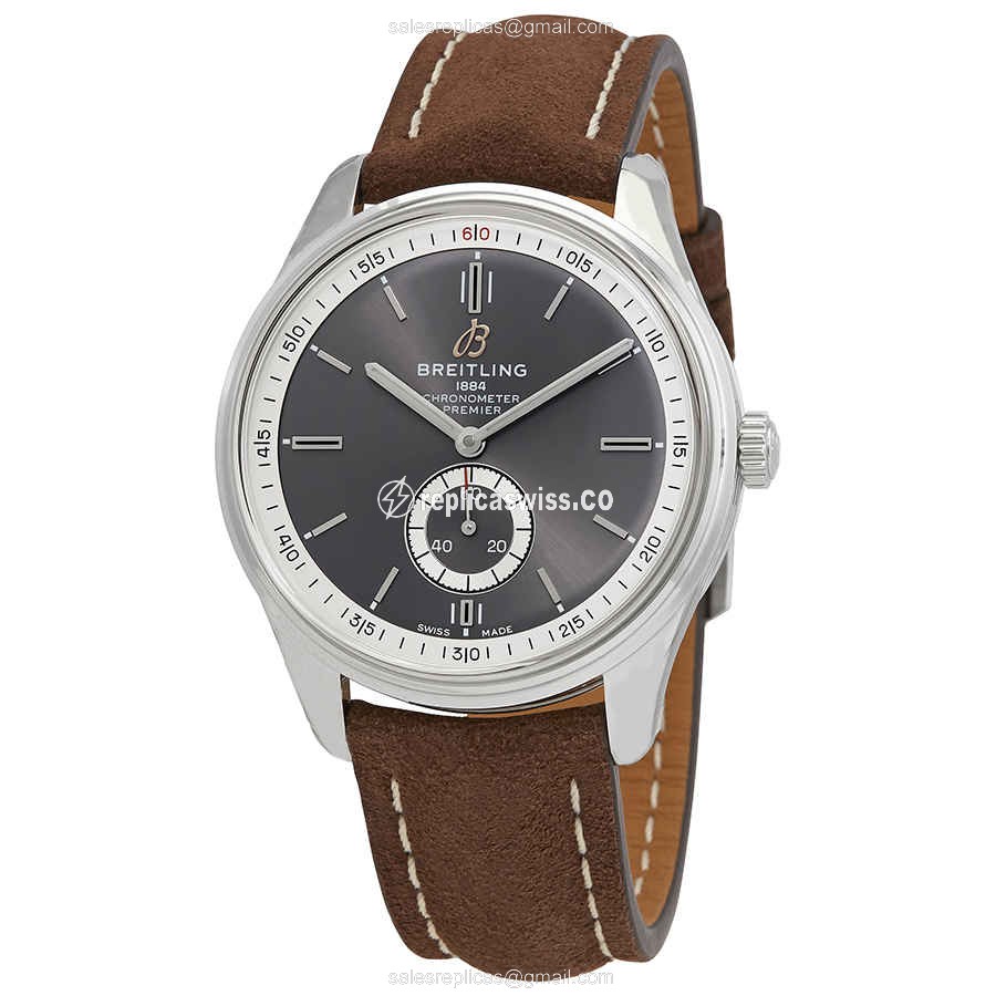 Breitling Premier Replica - Automatic - Steel Case - Gray Dial - Brown Leather Strap - Luxury Replica PREMIER Watch