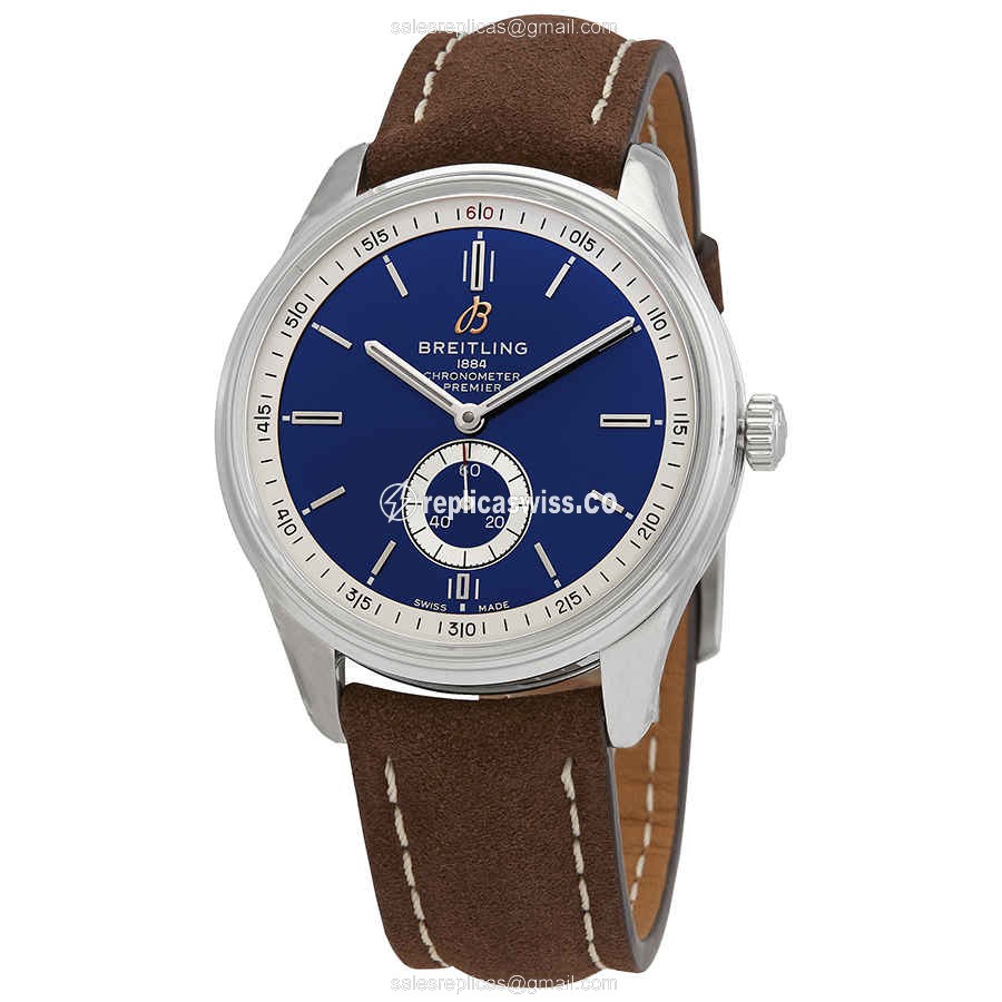 Breitling Premier A37340351C1X2 - Automatic - Steel Case - Blue Dial - Brown Leather Strap - Luxury Replica PREMIER Watch