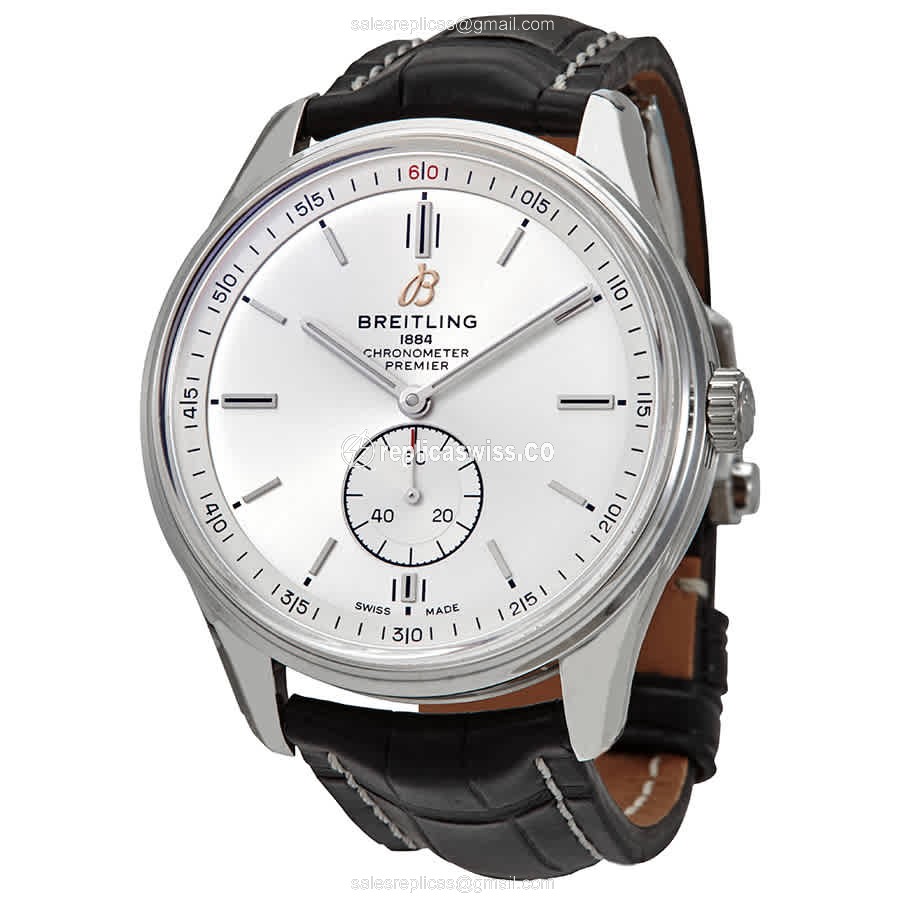 Breitling Premier A37340351G1P1 - Automatic - Steel Case - Silver Dial - Black Alligator Strap