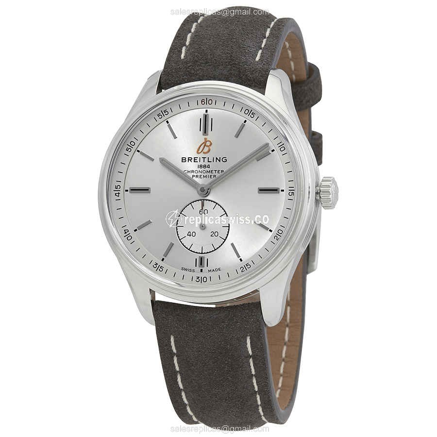Breitling Premier Replica - Automatic - Steel - Grey Leather