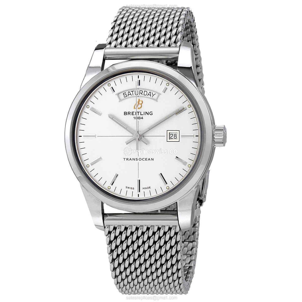 Breitling A45310121G1A1 Replica - Automatic - Stainless Steel - Silver Dial - Silver Strap - Luxury Replica TRANSOCEAN DAY & DATE Watch