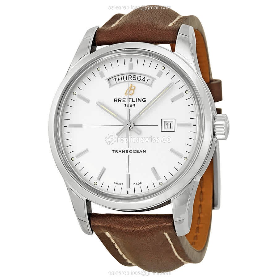 Breitling AQUATIMER Replica - Automatic - Steel Case - Silver Dial - Brown Leather Strap