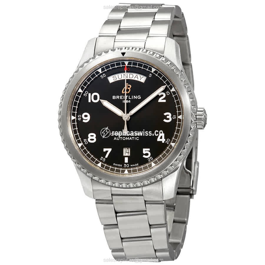 Breitling AVIATOR 8 Replica - Automatic - Steel Case - Black Dial - Silver Strap - Luxury Replica AVIATOR 8 Watch