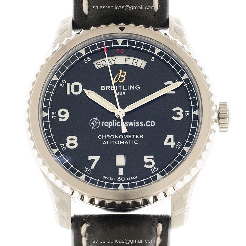 Breitling AVIATOR 8 Replica - Automatic - Steel Case - Black Dial - Black Cowhide Strap