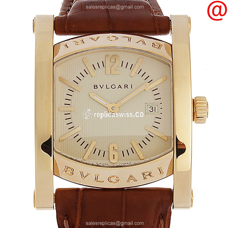 Bulgari 101278 Quartz 18kt Gold Ivory Dial Alligator Brown Strap