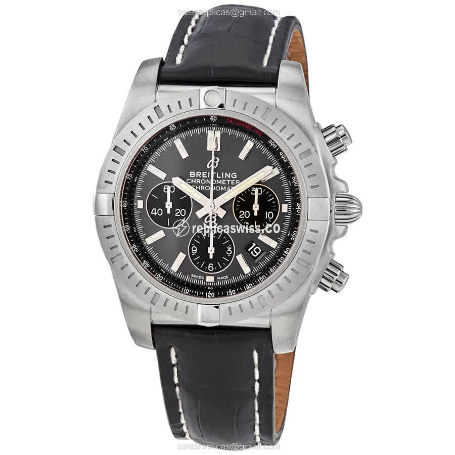 Breitling Chronomat B01 Replica - Automatic - Steel Case - Black Dial - Leather Strap