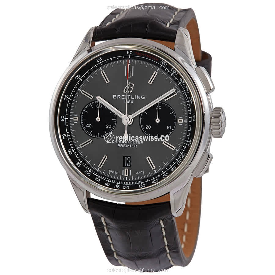 Breitling Premier AB0118221B1P2 - Automatic - Stainless Steel - Dark Grey Dial - Black Alligator Strap