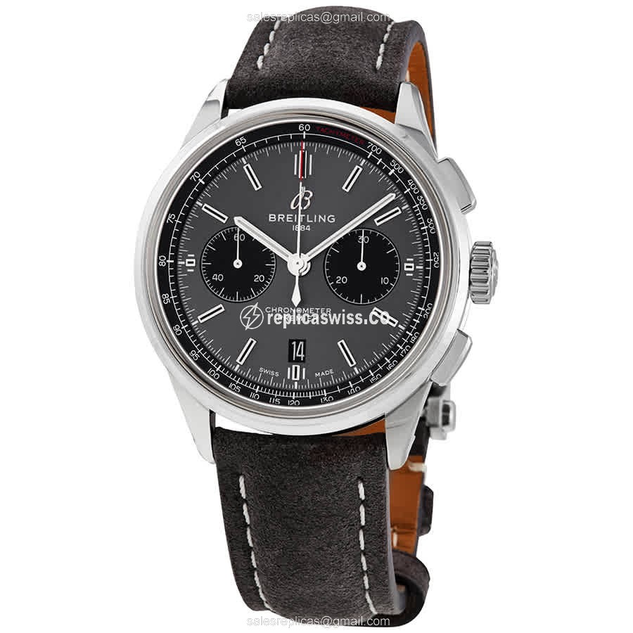 Breitling Premier Replica - Automatic - Steel Case - Black Dial - Leather Strap