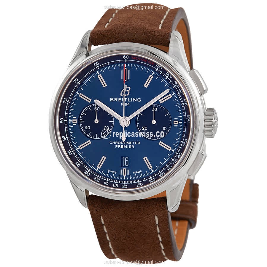 Breitling Premier AB0118221C1X1 - Automatic - Steel Case - Blue Dial - Brown Leather Strap - Luxury Replica PREMIER Watch