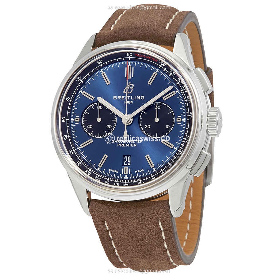 Breitling Premier Replica - Automatic - Steel - Blue Dial - Leather Strap