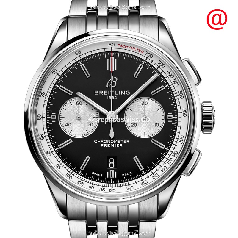 Breitling Premier AB0118371B1A1 - Automatic - Steel Case - Black Dial - Silver Steel Band - Luxury Replica PREMIER Watch