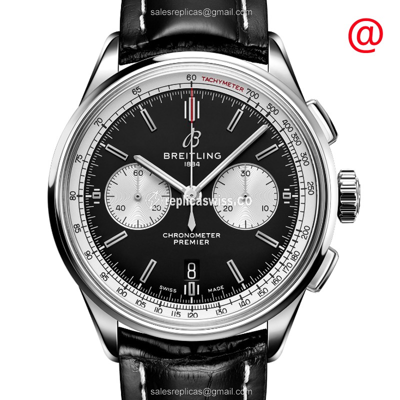 Breitling Premier Replica - Automatic - Stainless Steel - Black - Alligator Strap - Luxury Replica PREMIER Watch