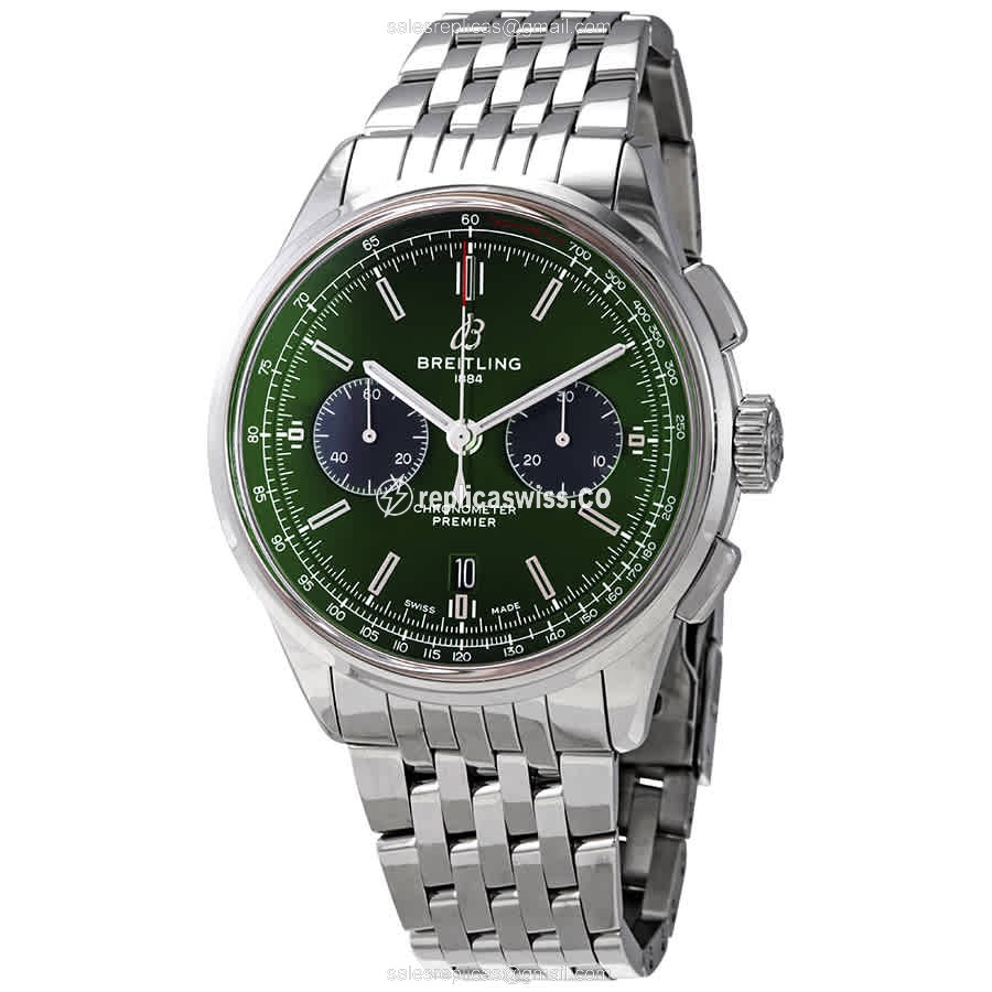 Automatic Breitling Premier Replica - Green Dial - Steel Case, Silver Strap