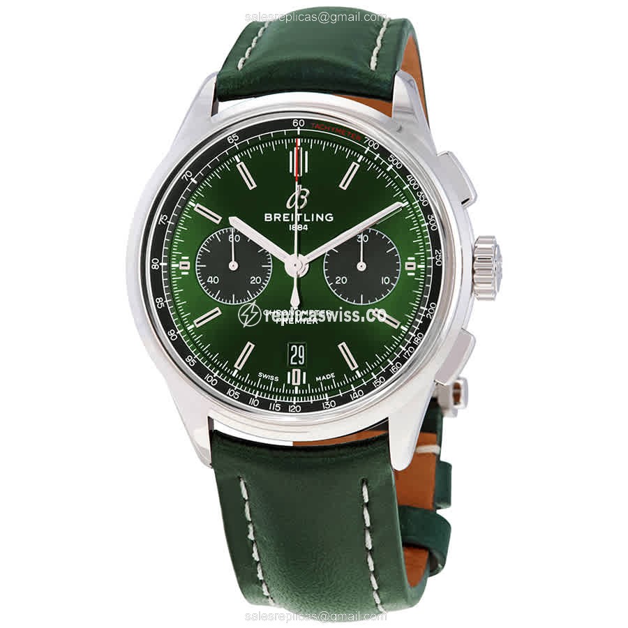 Breitling Premier Replica - Automatic - Steel Case - Green Dial - Green Leather Strap