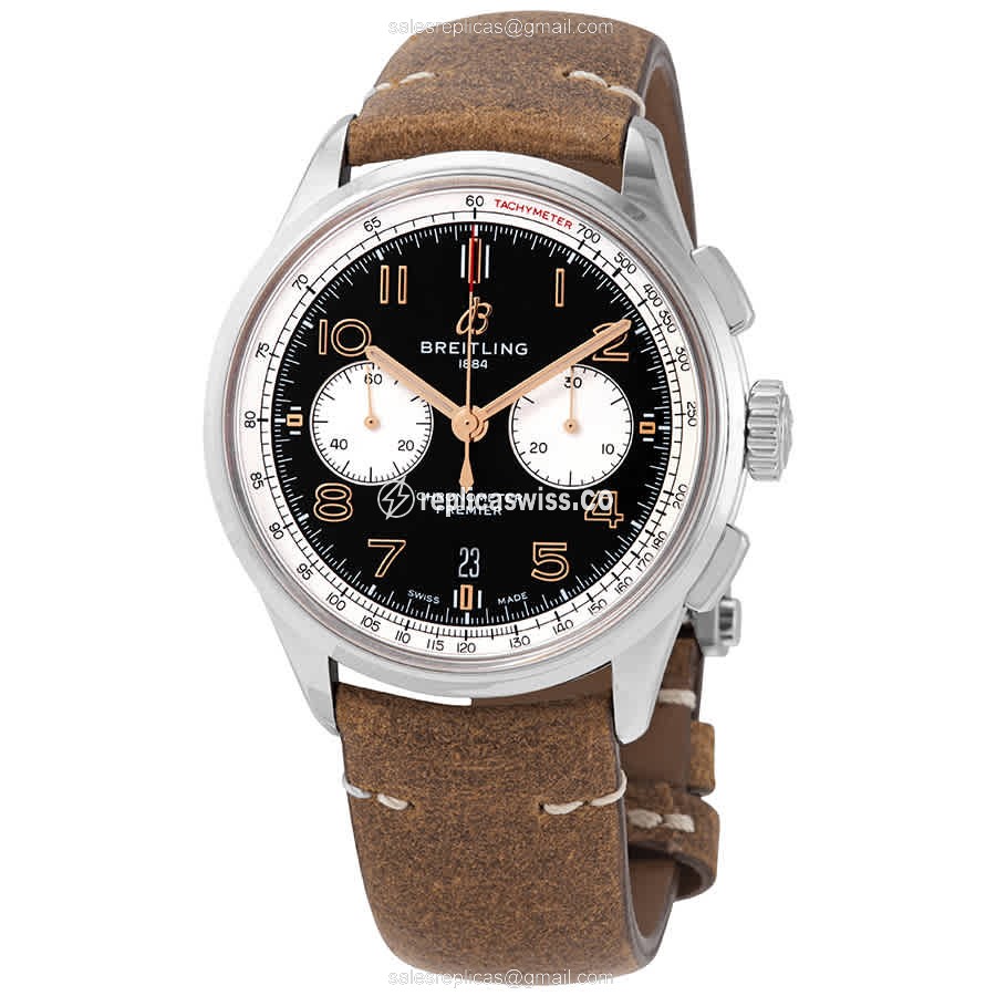 Breitling Premier AB0118A21B1X1 - Automatic - Steel Case - Black Dial - Brown Cowhide Strap - Luxury Replica PREMIER Watch
