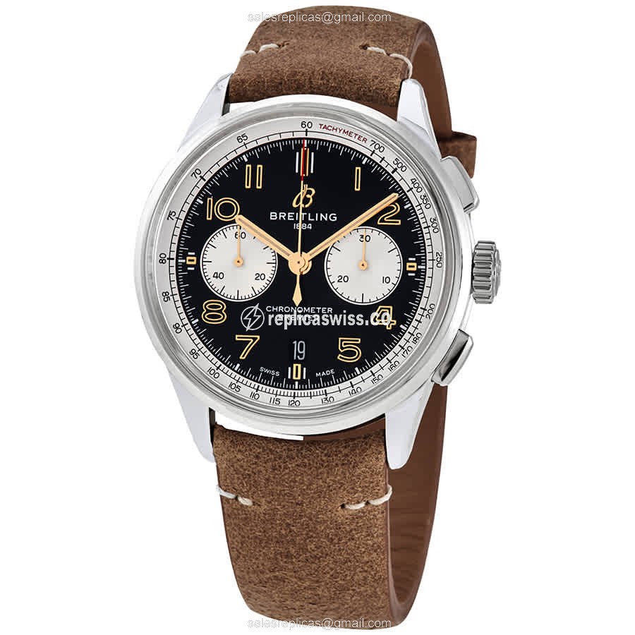 Breitling Premier AB0118A21B1X2 - Automatic - Black Dial - Brown Cowhide - Stainless Steel Case - Luxury Replica PREMIER Watch
