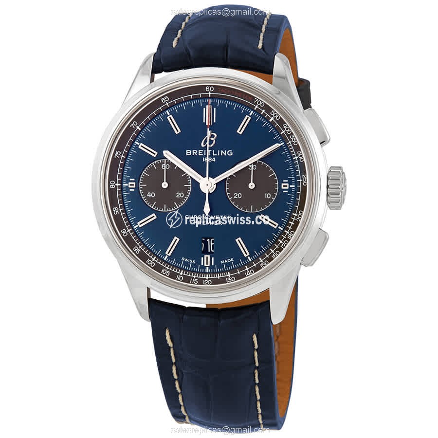 Breitling Premier AB0118A61C1P2 - Automatic - Blue Dial - Stainless Steel Case - Blue Alligator Strap