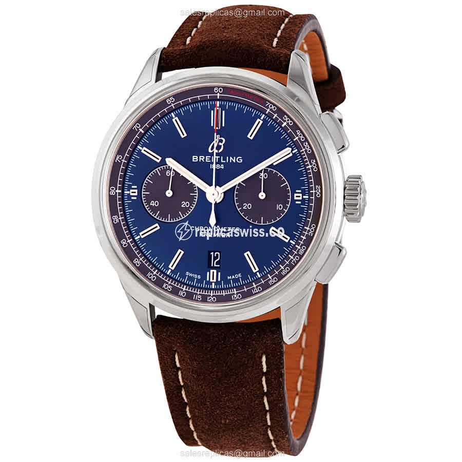 Breitling Premier AB0118A61C1X3 - Automatic - Steel Case - Blue Dial - Brown Leather Strap