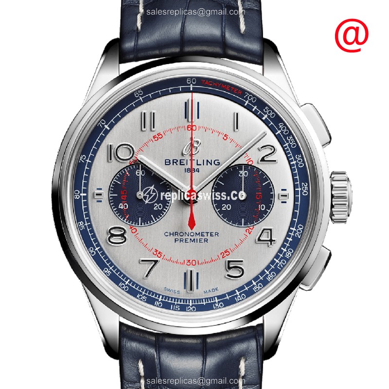 Breitling Premier Replica - Automatic - Steel Case - Blue Dial - Blue Alligator Strap - Luxury Replica PREMIER Watch