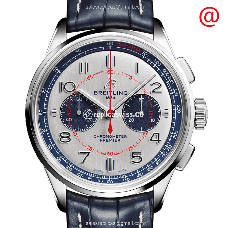 Breitling Premier Replica - Automatic - Silver Dial - Blue Strap - Luxury Replica PREMIER Watch