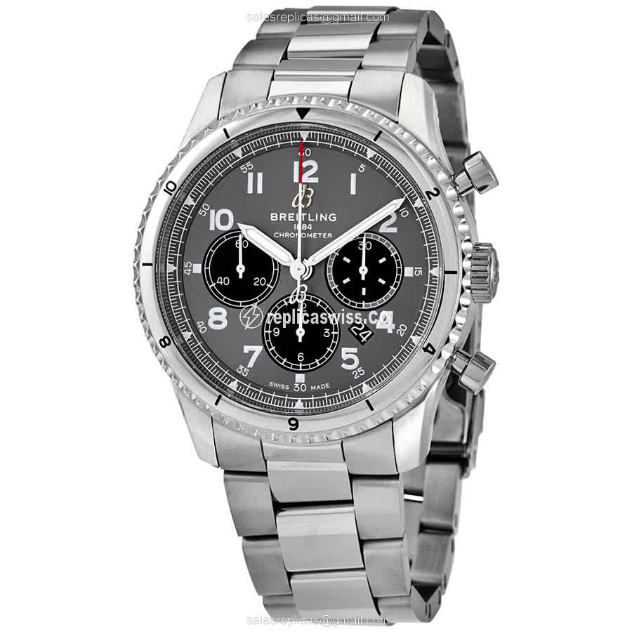 Breitling AVIATOR 8 - Automatic - Steel Case - Grey Dial - Silver Strap