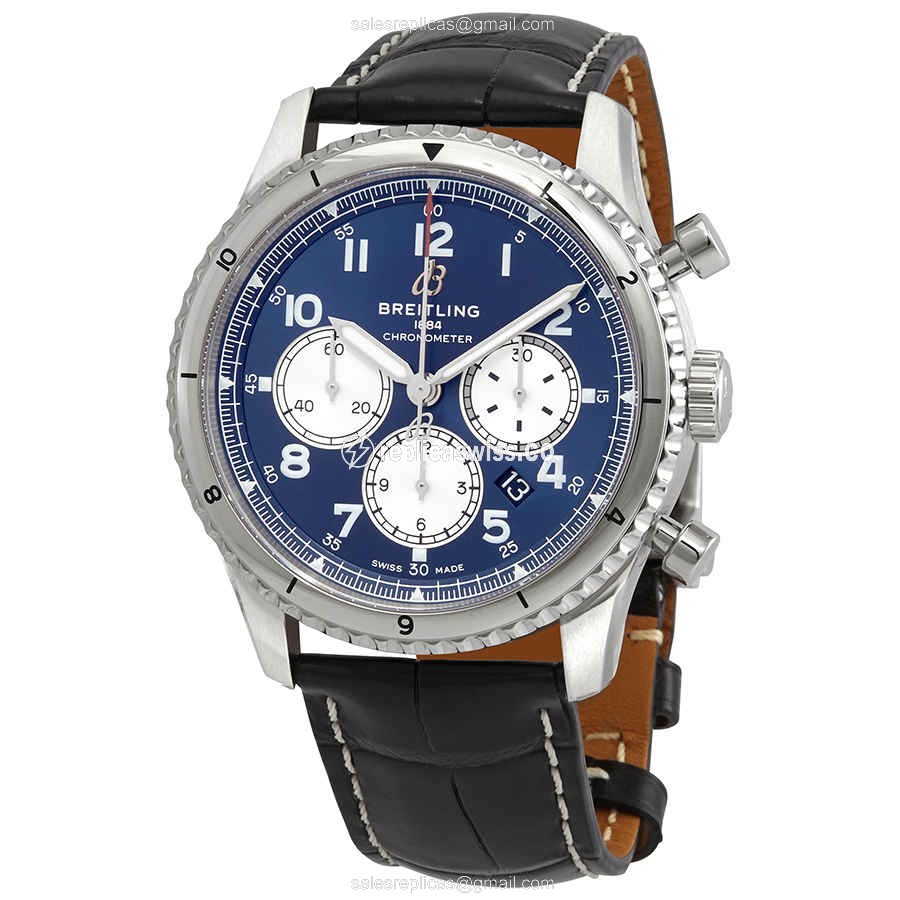 Breitling AVIATOR 8 Replica - Automatic - Steel Case - Blue Dial - Black Alligator Strap - Luxury Replica AVIATOR 8 Watch