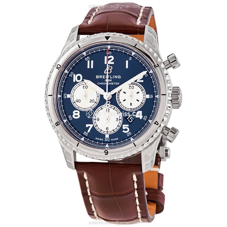 Breitling Aviator 8 Replica - Automatic - Stainless - Blue Dial - Brown Leather - Luxury Replica AVIATOR 8 Watch