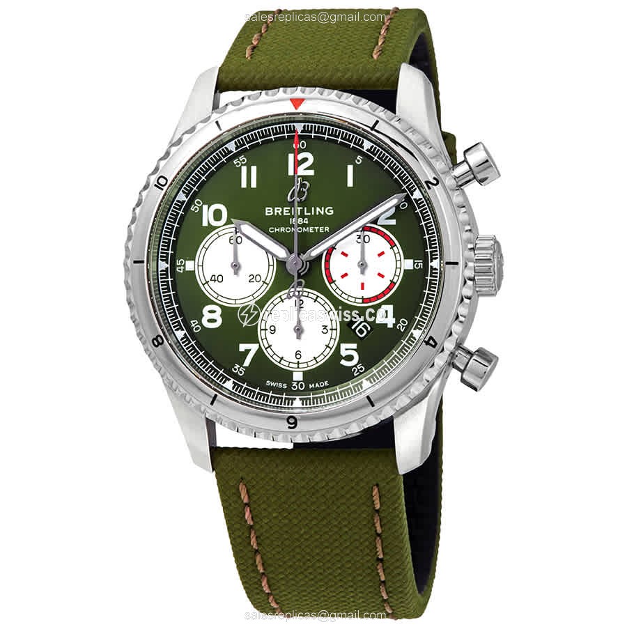 Breitling Aviator 8 Replica - Automatic - Steel Case - Green Dial - Canvas Green Strap