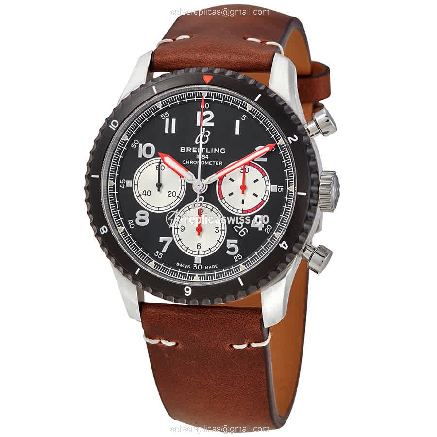 Breitling AVIATOR 8 - Automatic - Steel - Black - Brown Cowhide - Buckle