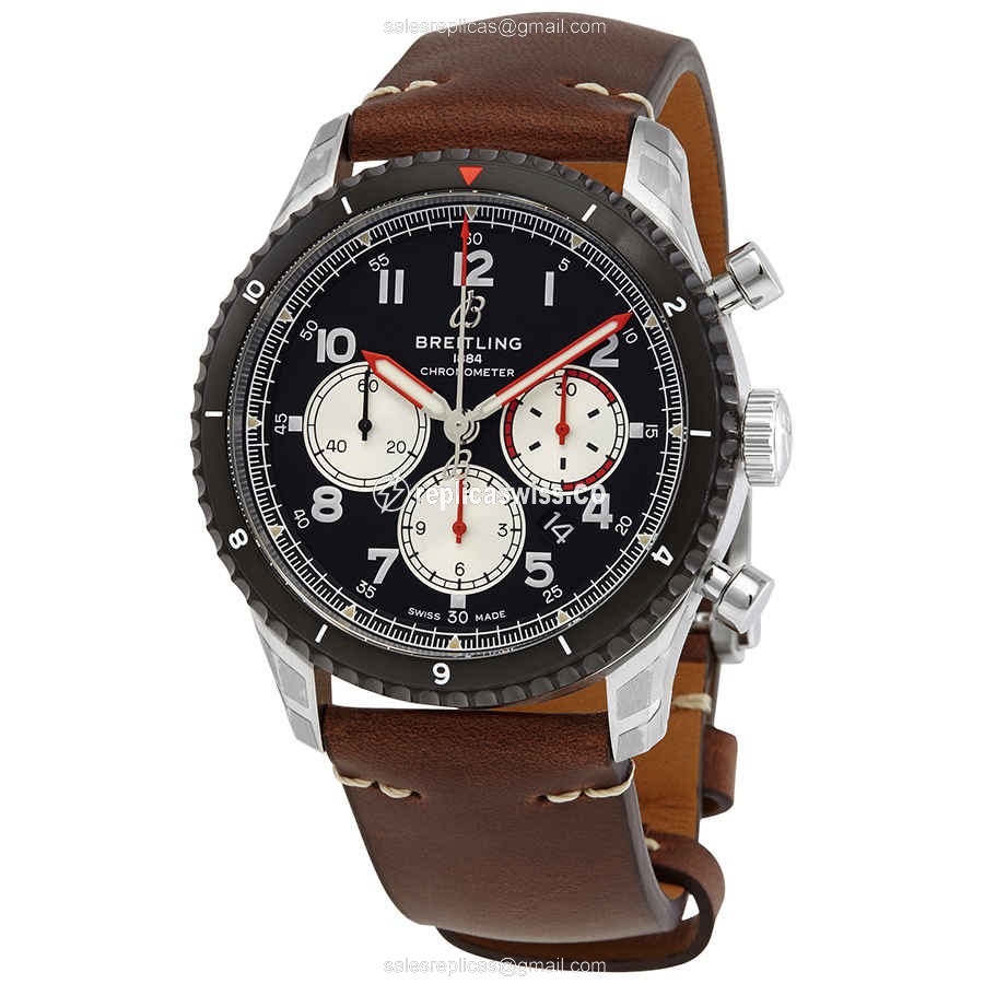 Breitling AVIATOR 8 Replica - Automatic - Black Dial - Brown Cowhide - Buckle Clasp