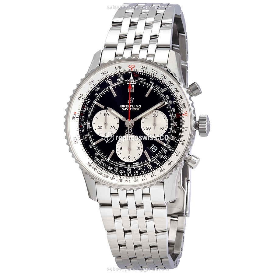 Breitling Navitimer 1 Replica - Automatic - Black Dial - Steel Case - Silver Strap