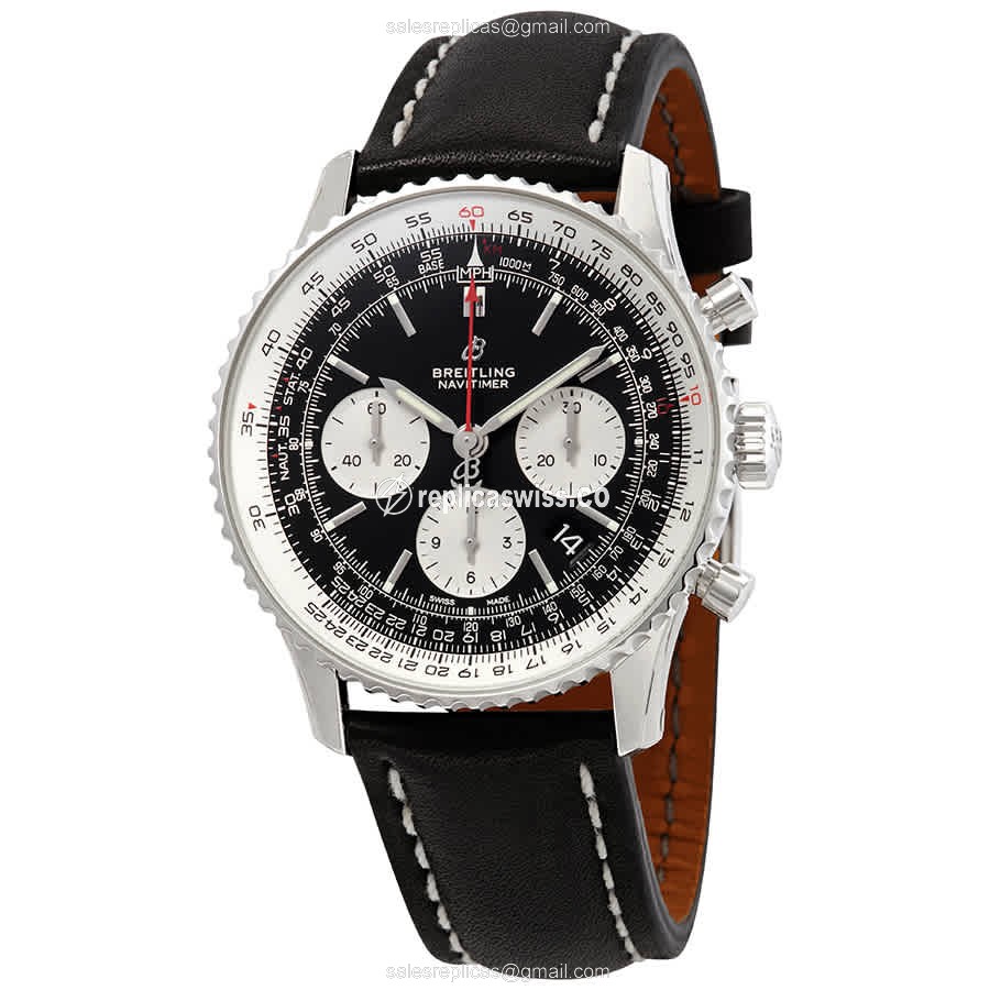 Breitling NAVITIMER 1 Replica - Automatic - Black - Steel Case - Black Dial - Cowhide Strap