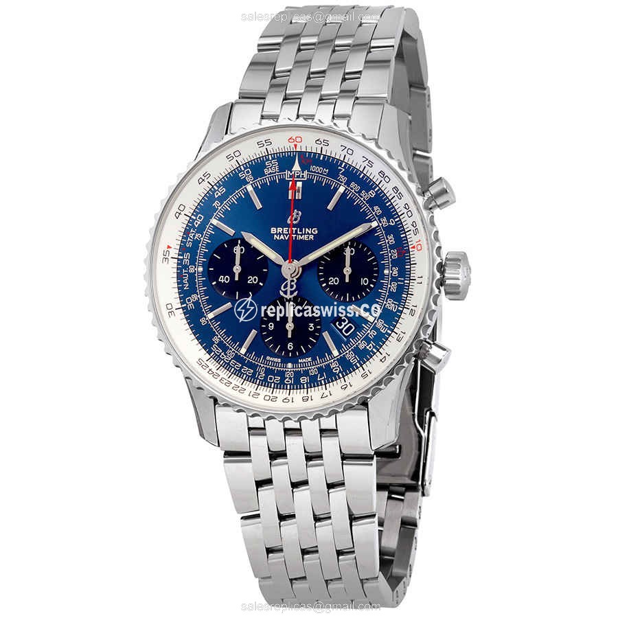 Breitling Navitimer 1 Replica - Automatic - Steel Case - Blue Dial - Silver Steel Strap