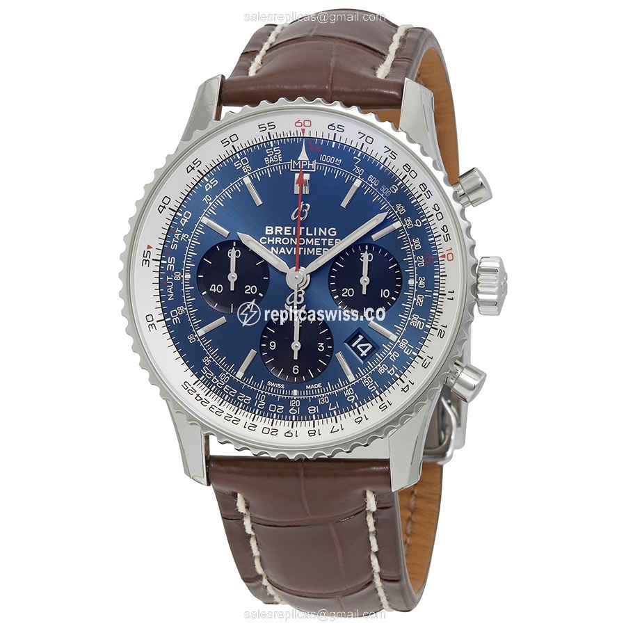 Breitling AB0121211C1P4 Replica - Automatic - Steel Case - Blue Dial - Brown Alligator Strap