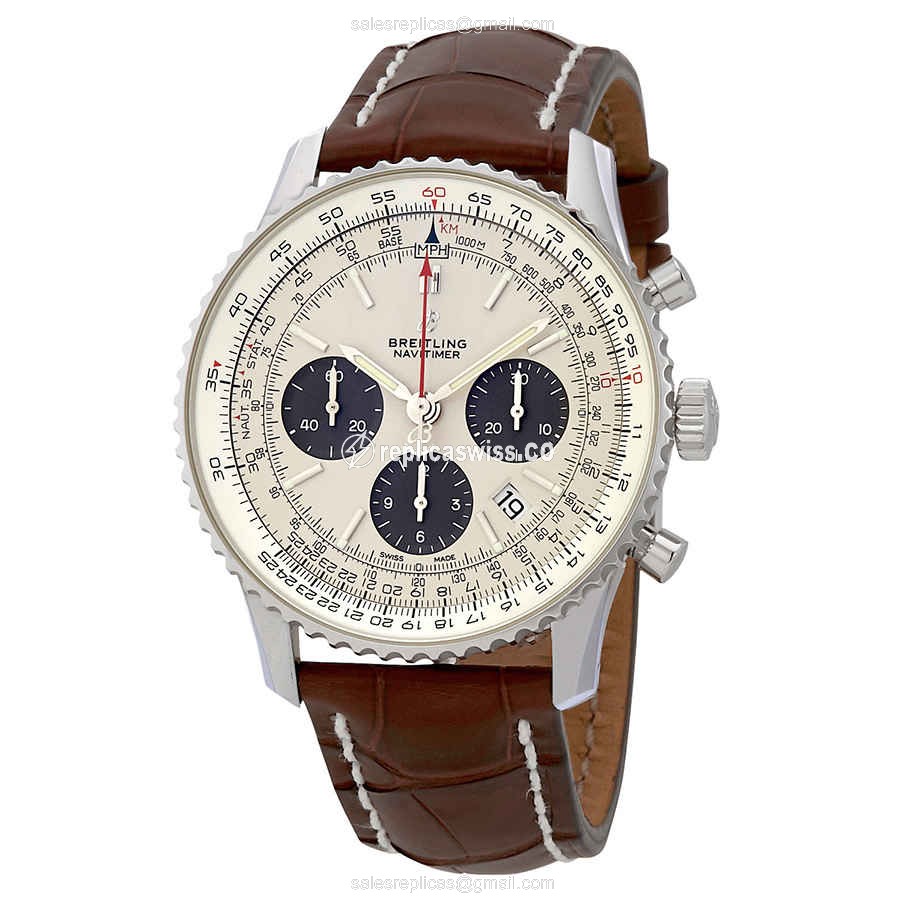 Breitling Navitimer 1 Replica - Automatic - Steel Case - Silver Dial - Brown Alligator Strap