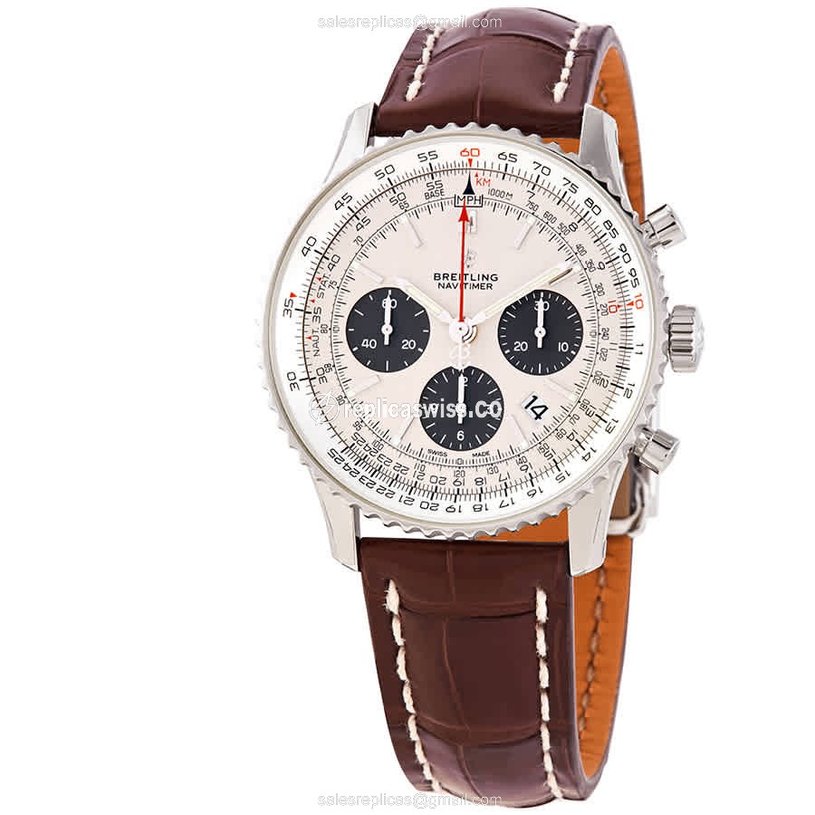 Breitling Navitimer 1 Replica - Automatic - Silver Dial - Steel Case - Brown Alligator Strap