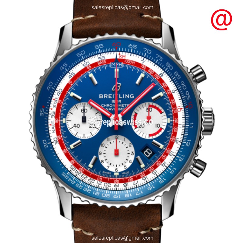 Breitling Replica - Navitimer 1 - Automatic - Steel Case - Blue Dial - Brown Cowhide