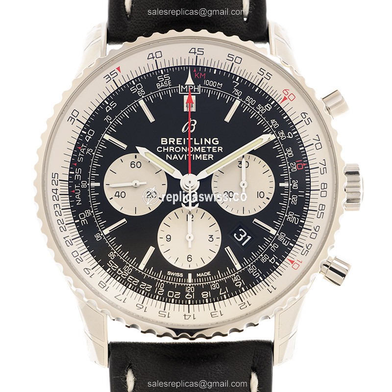 Breitling NAVITIMER 1 Replica - Automatic - Black - Steel Case - Black Dial - Cowhide Strap - Luxury Replica NAVITIMER 1 Watch