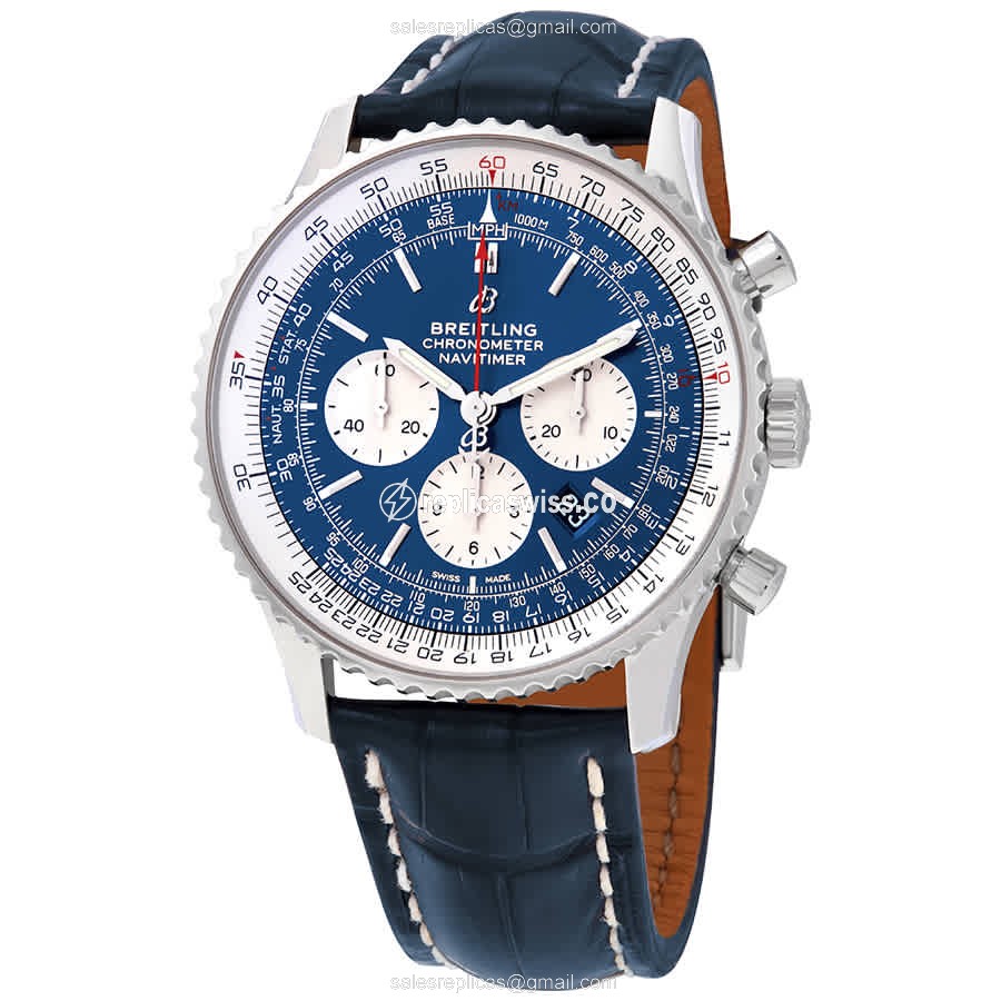 Breitling NAVITIMER 1 Replica - Automatic - Blue Dial - Steel Case - Blue Alligator Strap