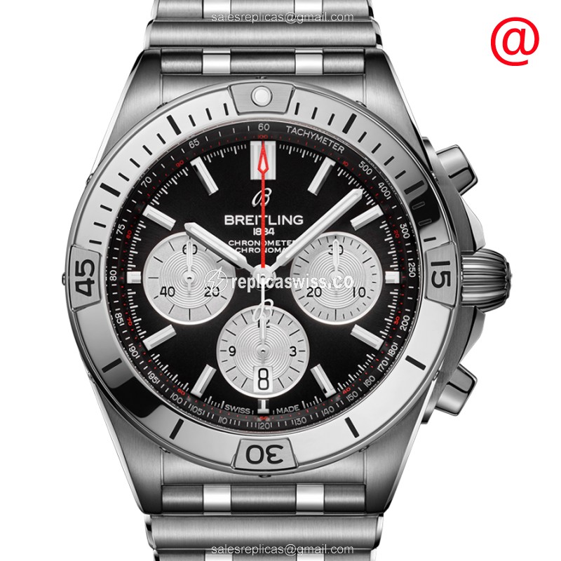 Breitling CHRONOMAT B01 - Automatic - Steel - Black Dial - Silver Strap - Luxury Replica CHRONOMAT B01 Watch